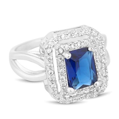 Blue cubic zirconia double square surround ring